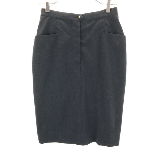 CHANEL Charcoal Gray Midi Tight Skirt