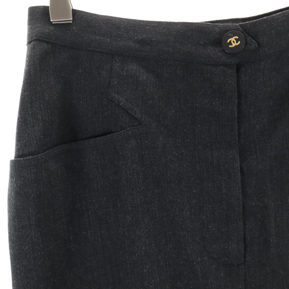 CHANEL Charcoal Gray Midi Tight Skirt