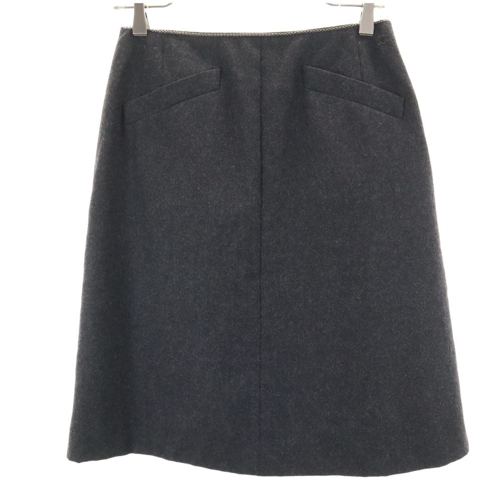 CHANEL French Wool Blend Midi Skirt Charcoal Size 38