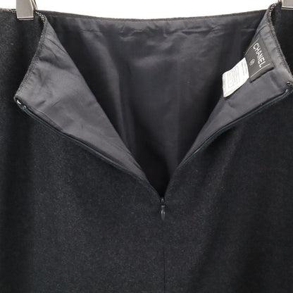 CHANEL French Wool Blend Midi Skirt Charcoal Size 38