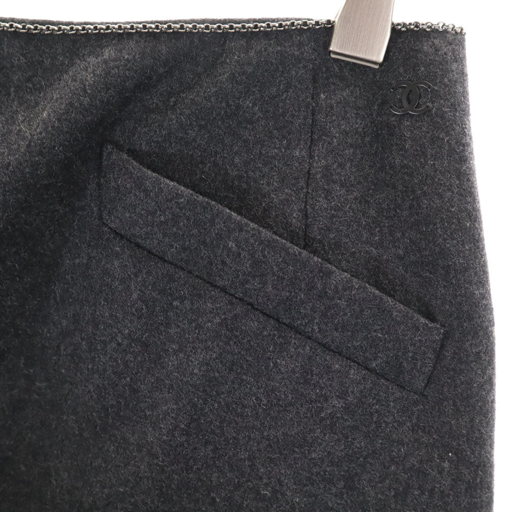 CHANEL French Wool Blend Midi Skirt Charcoal Size 38