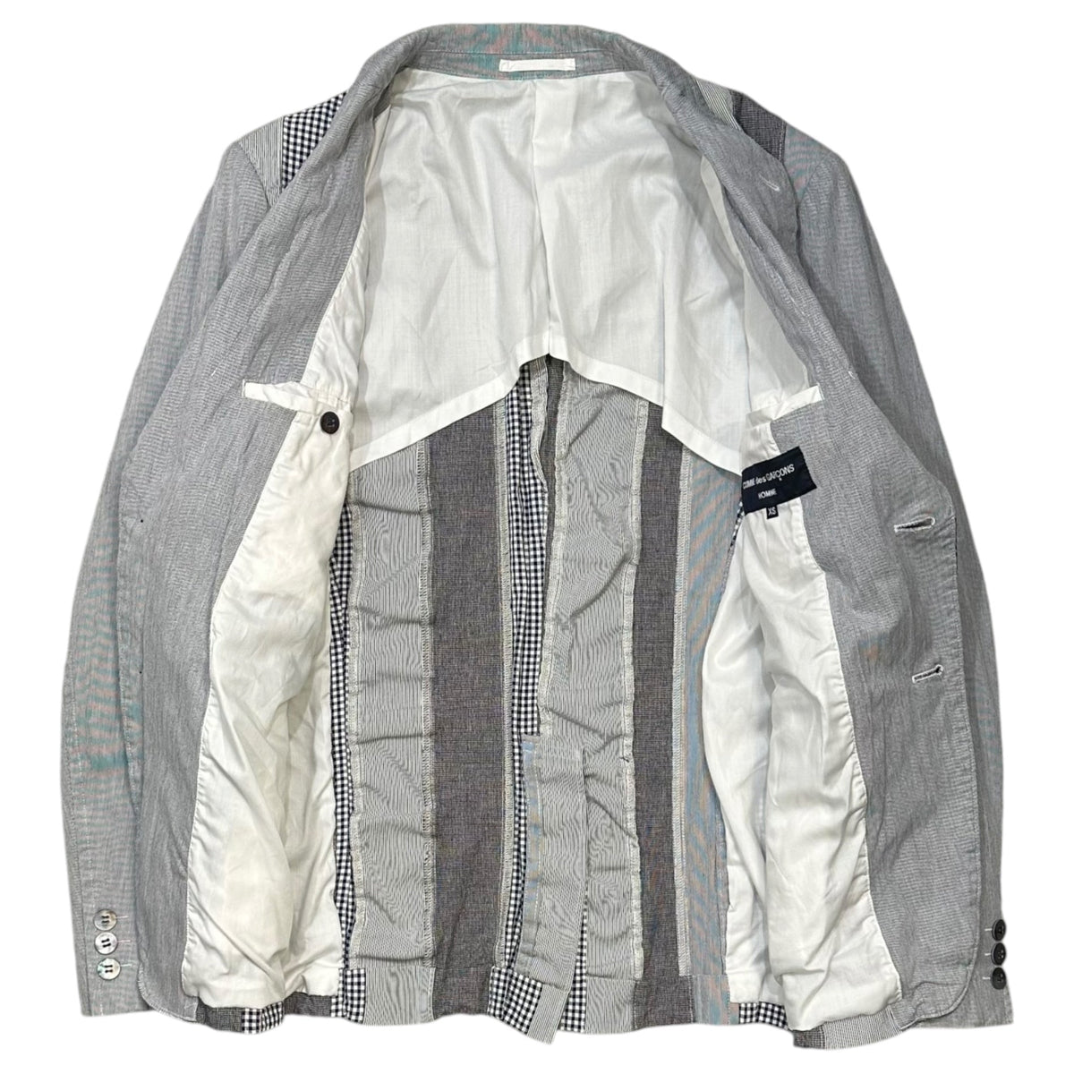 COMME des GARCONS HOMME 16SS Striped Check Blue Grey Jacket Size XS