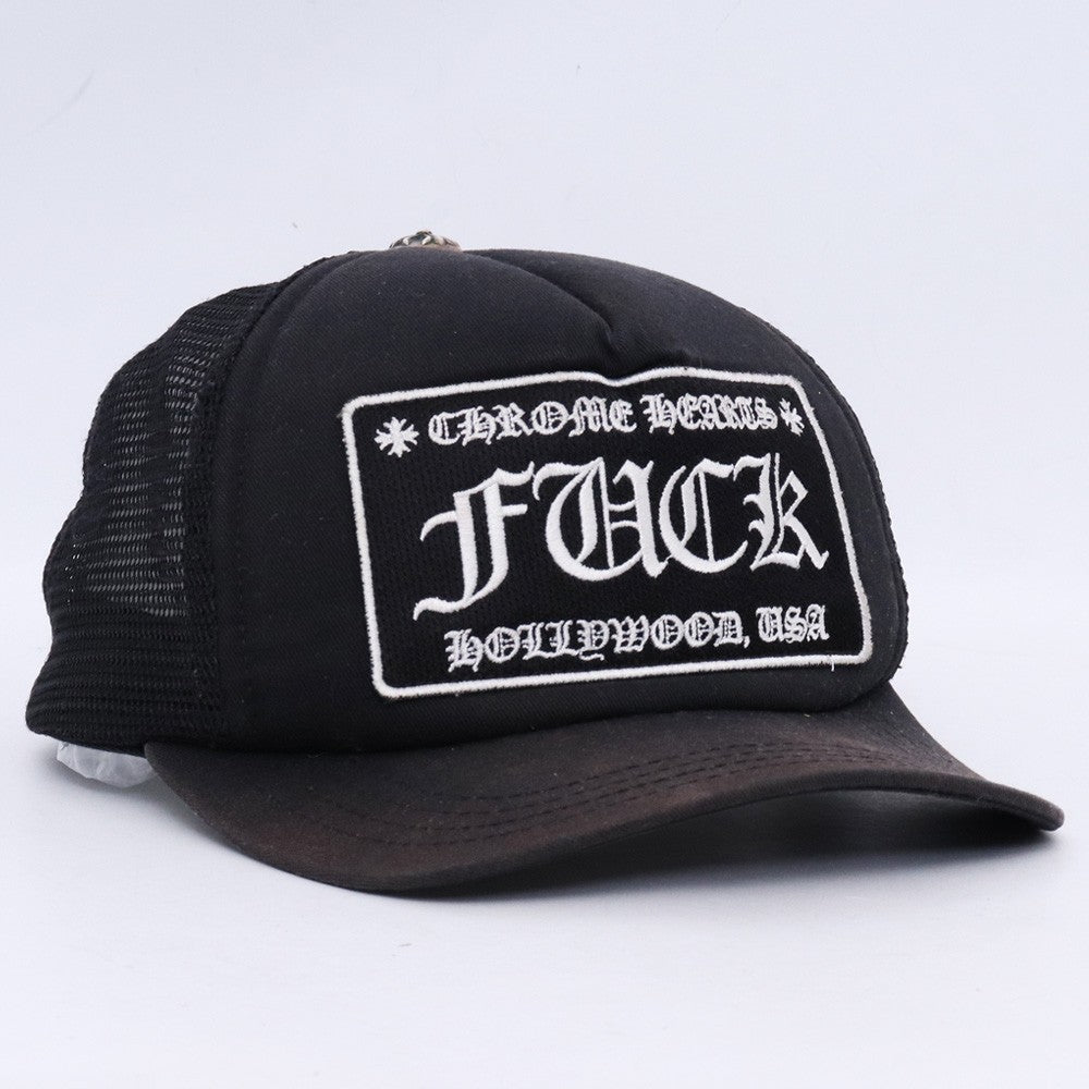 Chrome Hearts FUCK Patch Crossball Trucker Hat Black Size F