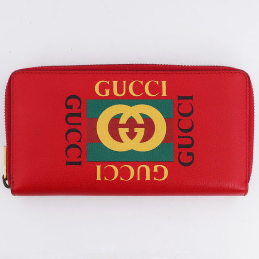 Gucci Vintage Logo Print Red Zip-Around Wallet Size F