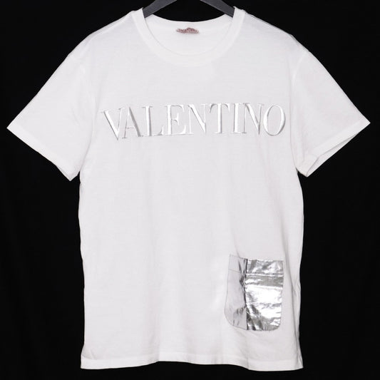 VALENTINO Embossed Logo Pocket T-Shirt White Size M