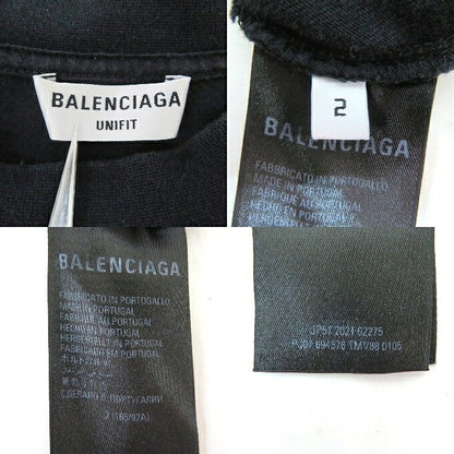 BALENCIAGA Metal Logo Distressed T-Shirt Black Size 2