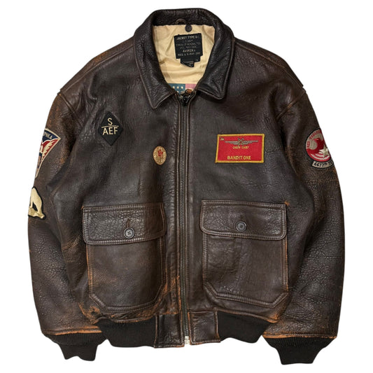 AVIREX G-1 Flight Leather Jacket Patches Brown Size S