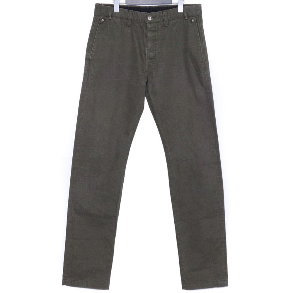 CHROME HEARTS Cross Button Leather Trim Chino Pants Size 33