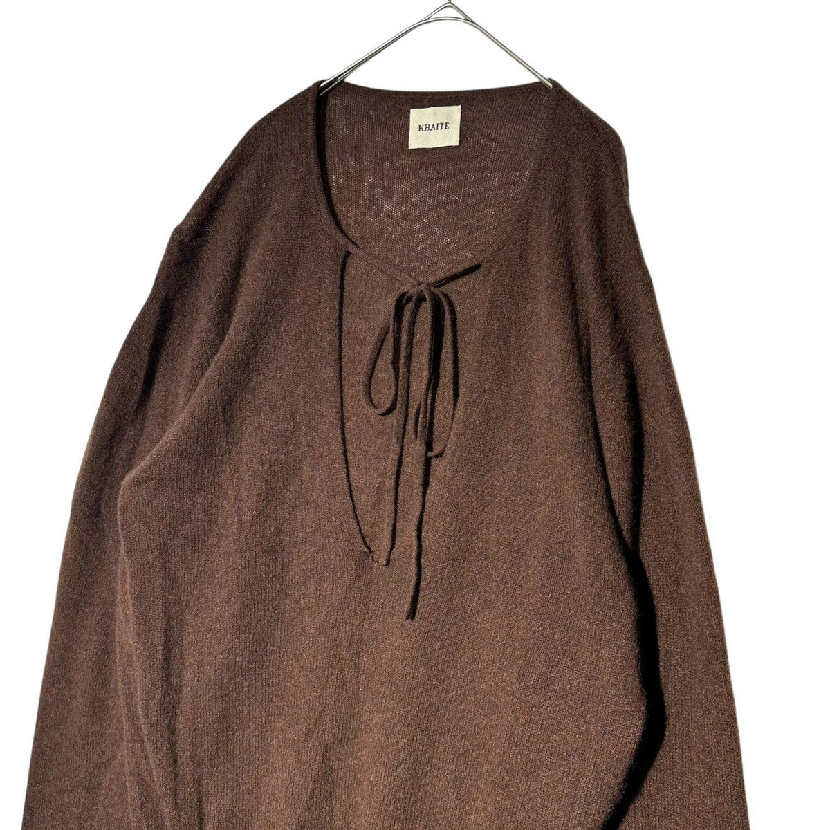 KHAITE Deep V-Neck Cashmere Knit Sweater Brown Size 40