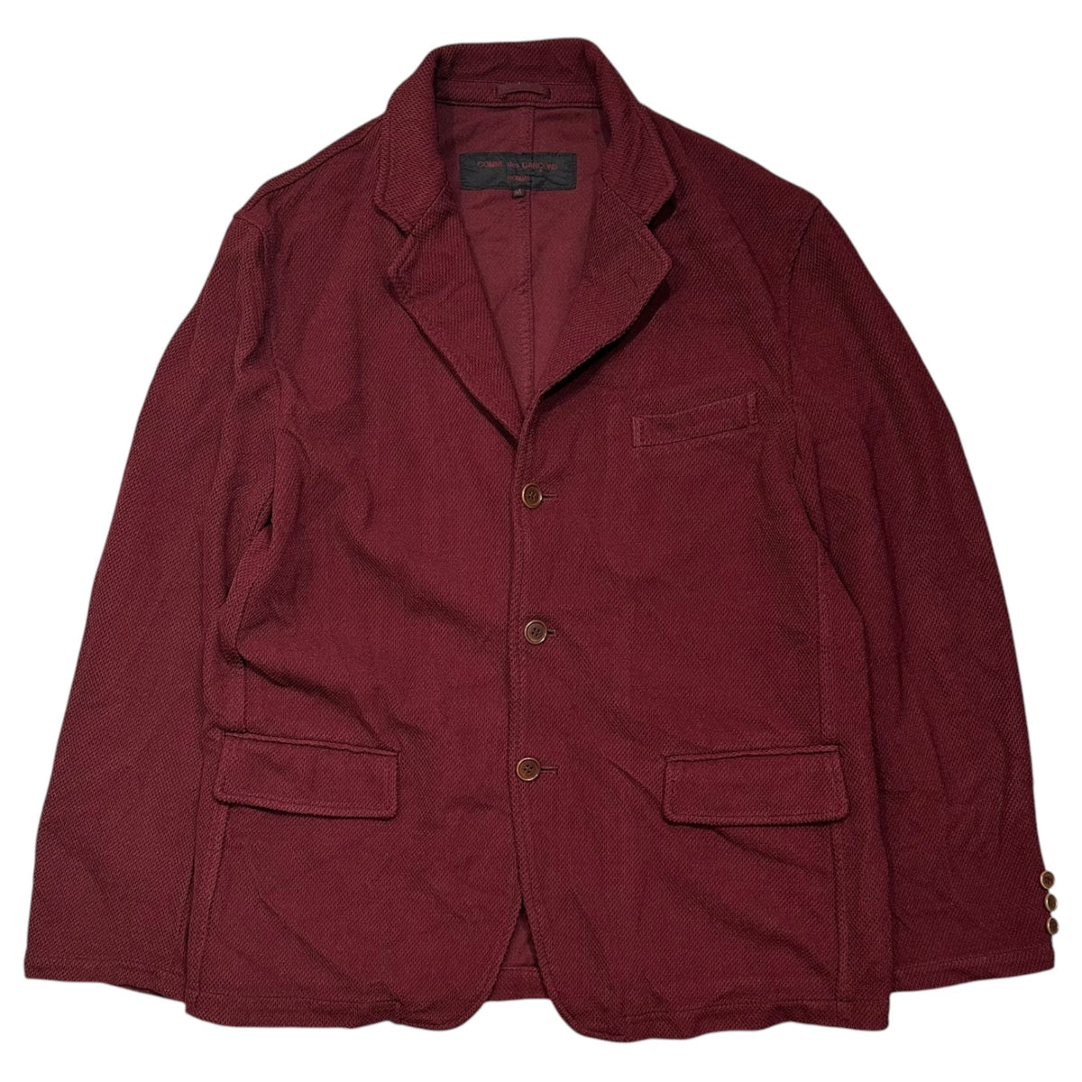 COMME des GARCONS HOMME 05AW Piqué 3-Button Wine Red Jacket Size M