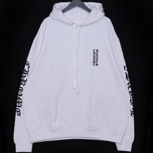 CHROME HEARTS Vertical Logo Pullover Hoodie White Size XL