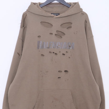 BALENCIAGA Destroyed Pullover Hoodie Brown Size XS