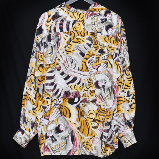 Wacko Maria Tim Lehi Long Sleeve Hawaiian Shirt Tiger Skull Size M