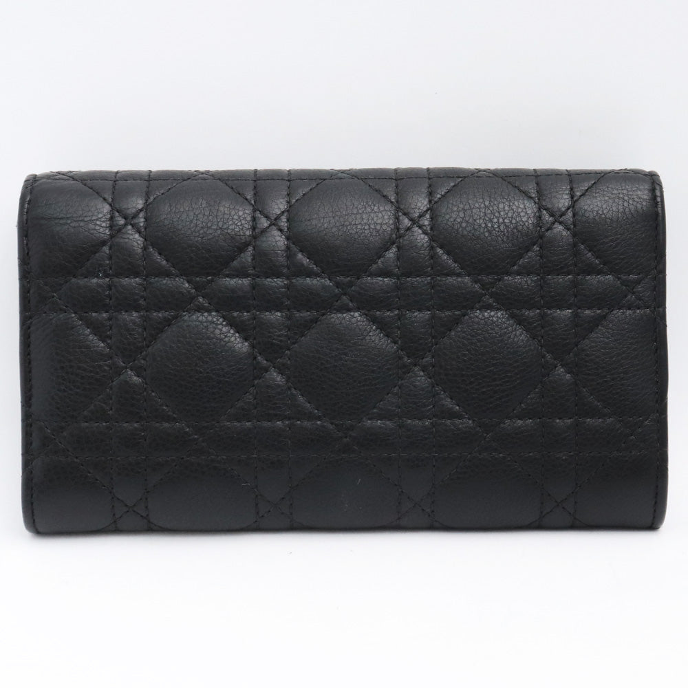 DIOR CARO Cannage Calfskin Long Flap Wallet Black Size F