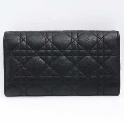 DIOR CARO Cannage Calfskin Long Flap Wallet Black Size F
