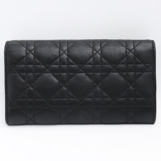 DIOR CARO Cannage Calfskin Long Flap Wallet Black Size F