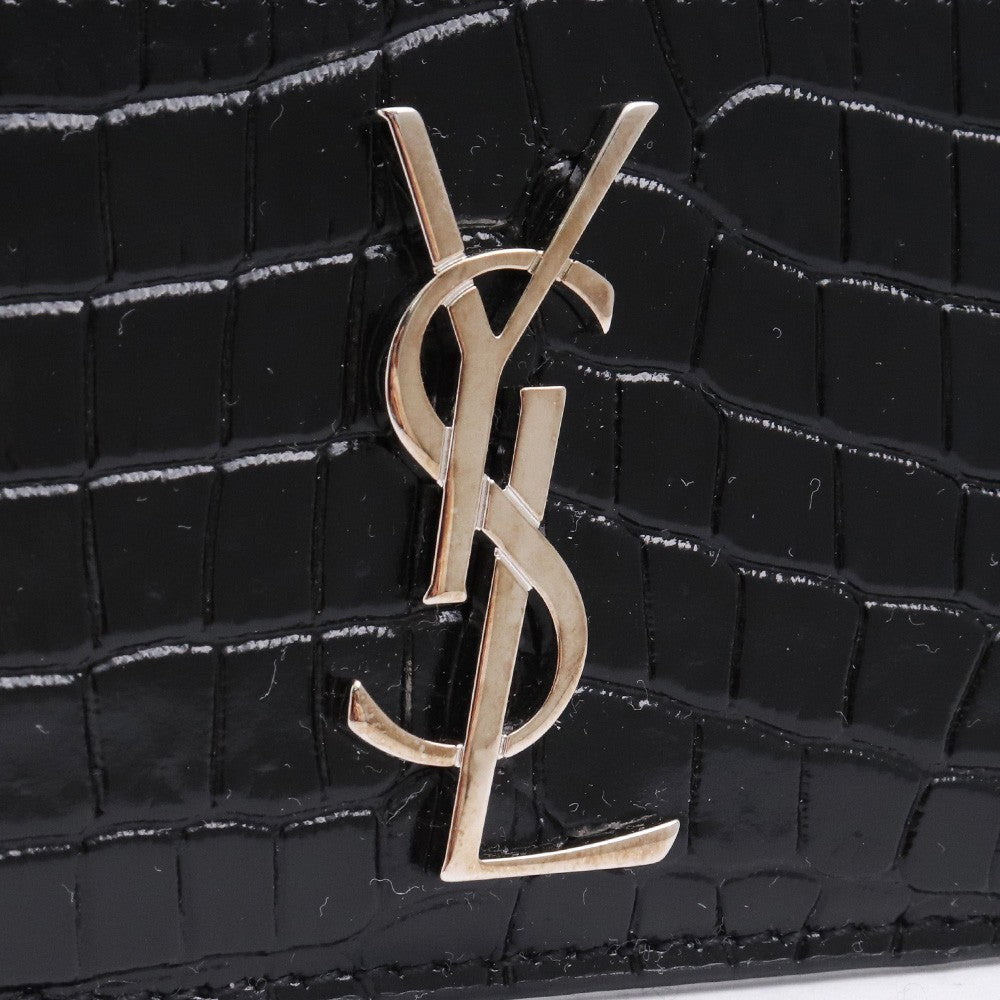 SAINT LAURENT PARIS Cassandra Croc Card Holder Black Card Case Size F