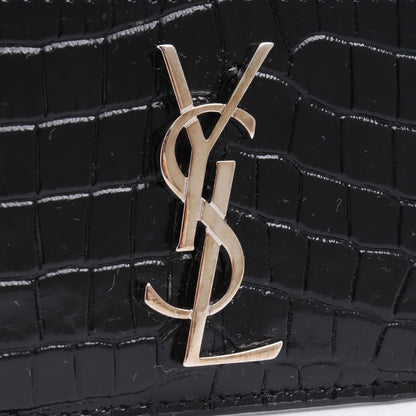 SAINT LAURENT PARIS Cassandra Croc Card Holder Black Card Case Size F