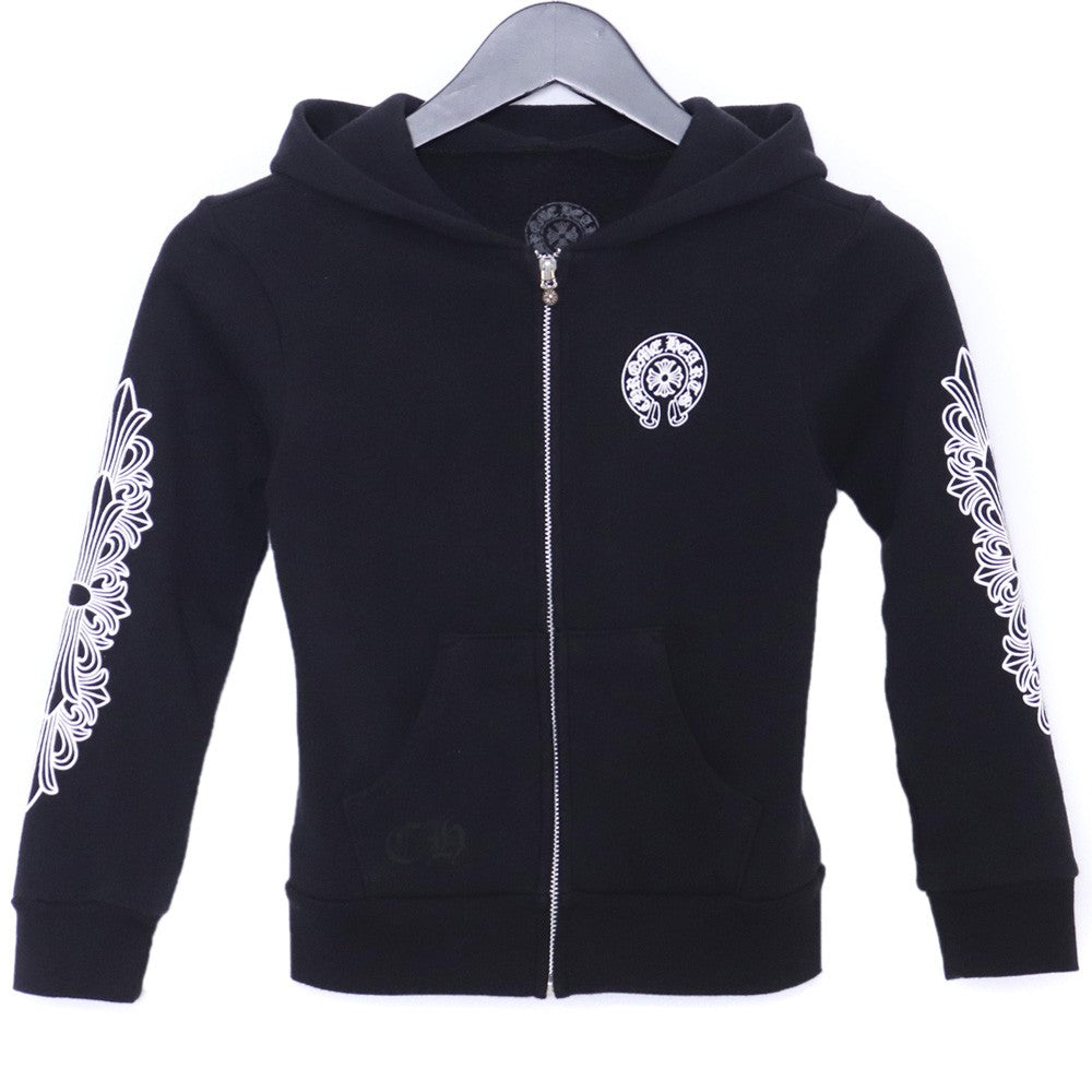 CHROME HEARTS Kids Floral Horseshoe Hoodie Set Black Size 8Y