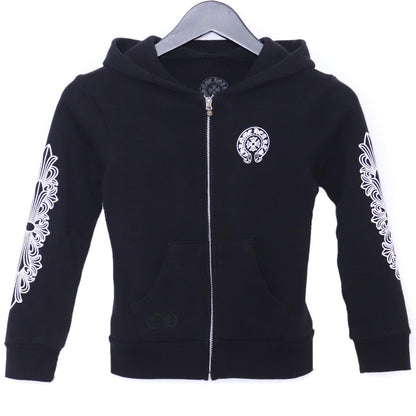 CHROME HEARTS Kids Floral Horseshoe Hoodie Set Black Size 8Y