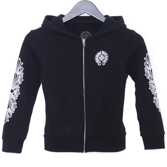 CHROME HEARTS Kids Floral Horseshoe Hoodie Set Black Size 8Y