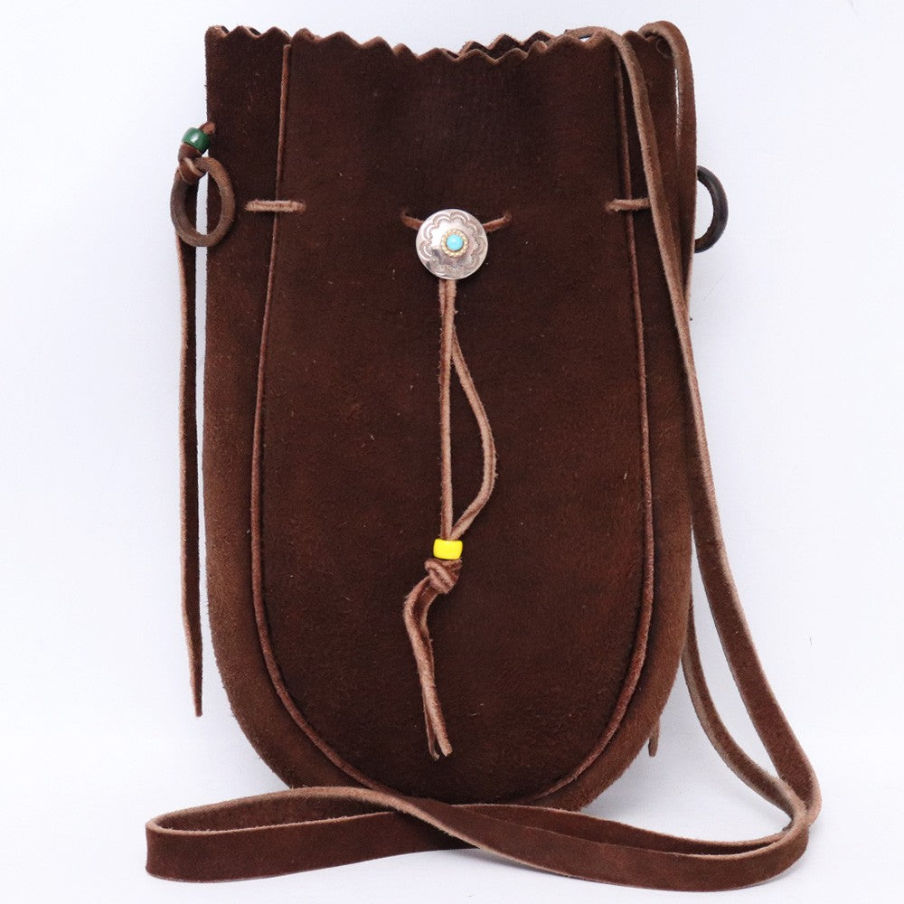 GORO'S Turquoise Concho Leather Drawstring Bag Brown Size L