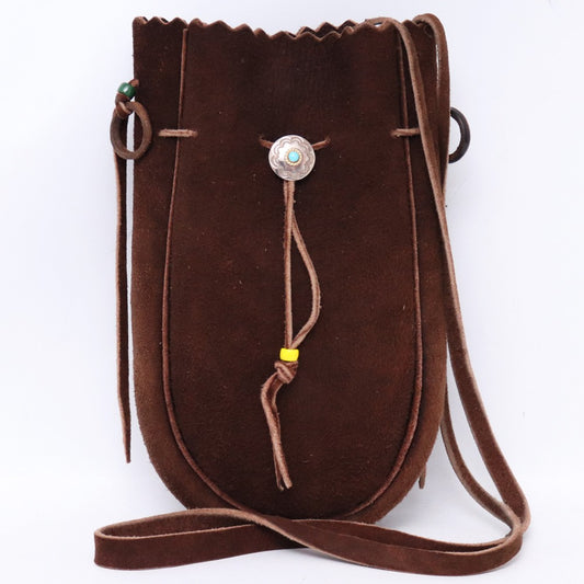 GORO'S Turquoise Concho Leather Drawstring Bag Brown Size L