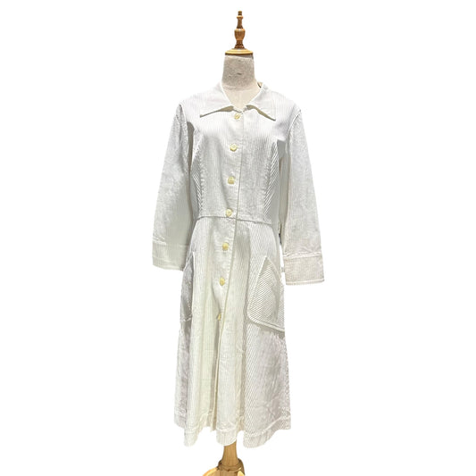 Euro vintage White Cotton Ribbed w/ Pockets Dress
