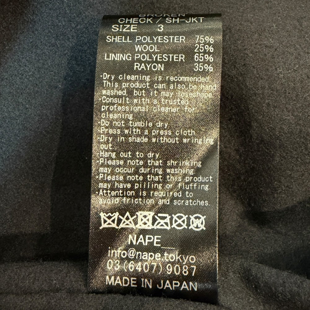 NAPE Broken Check Shirt Jacket Gray Black Size 3