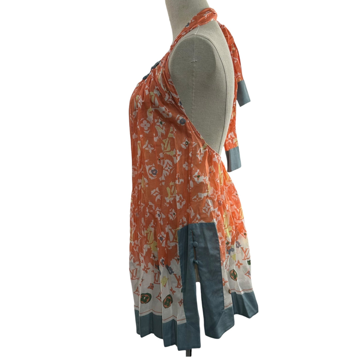 LOUIS VUITTON Halter-Neck Monogram Cotton Dress Size 34
