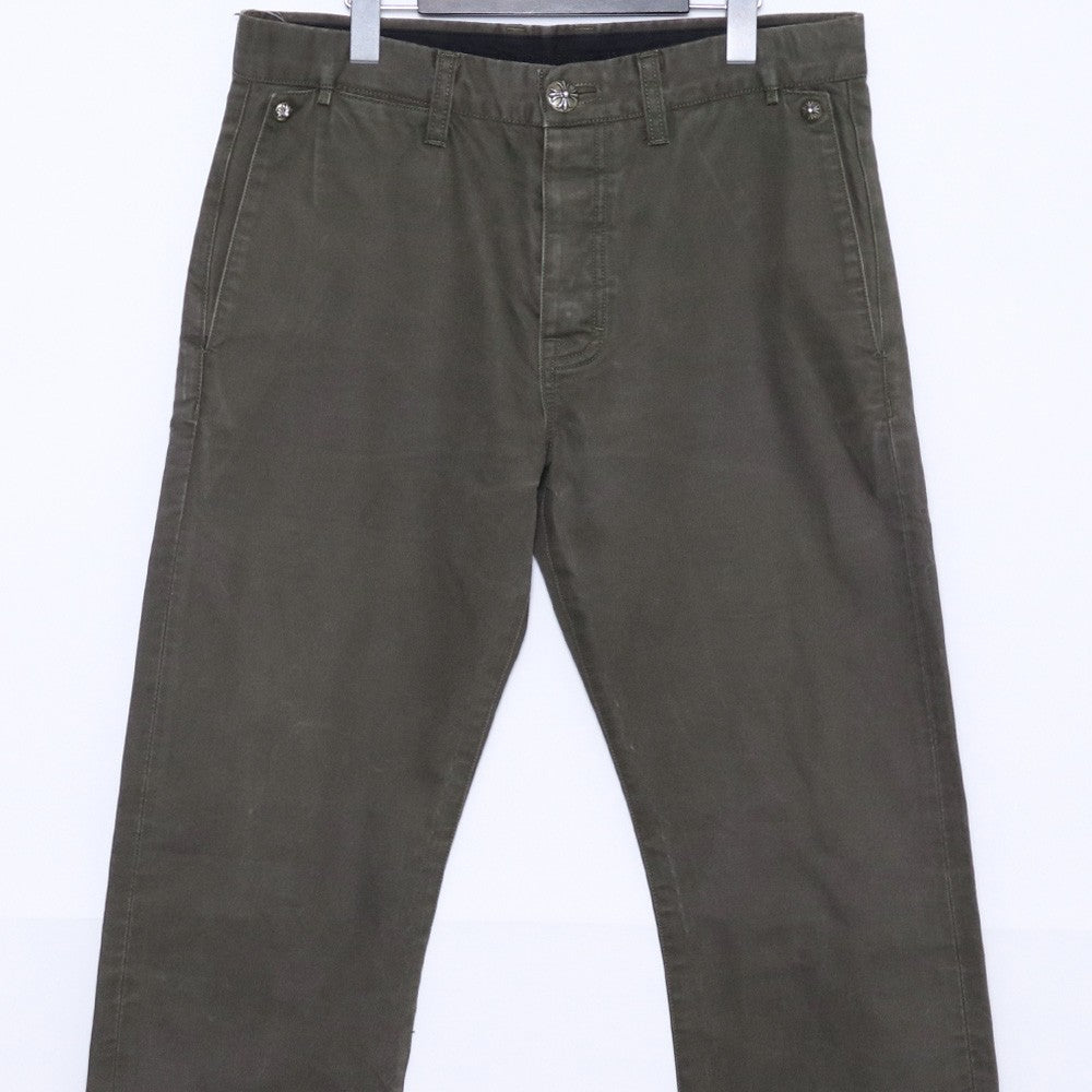 CHROME HEARTS Cross Button Leather Trim Chino Pants Size 33