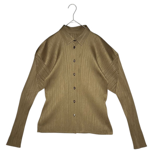 PLEATS PLEASE Pleated Long Sleeve Blouse Khaki Size 3