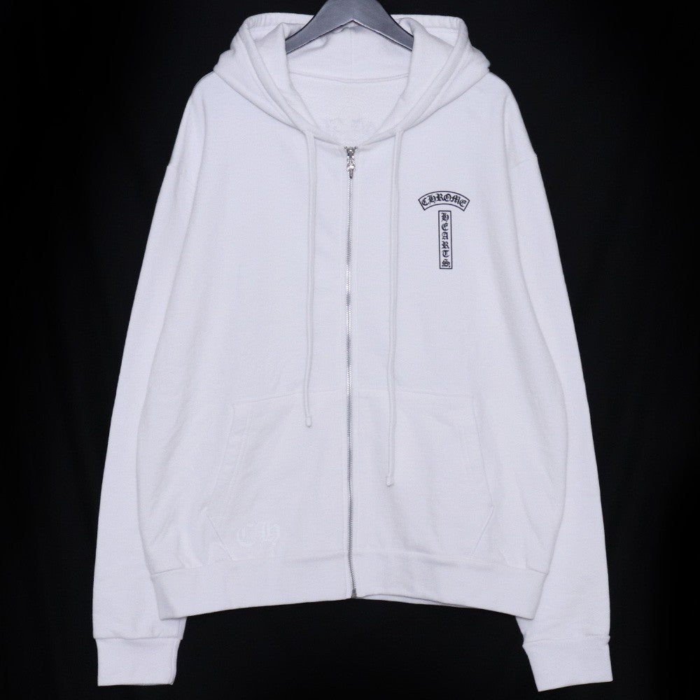 CHROME HEARTS Back Arch Logo USA Zip Up Hoodie White Size M