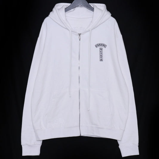 CHROME HEARTS Back Arch Logo USA Zip Up Hoodie White Size M