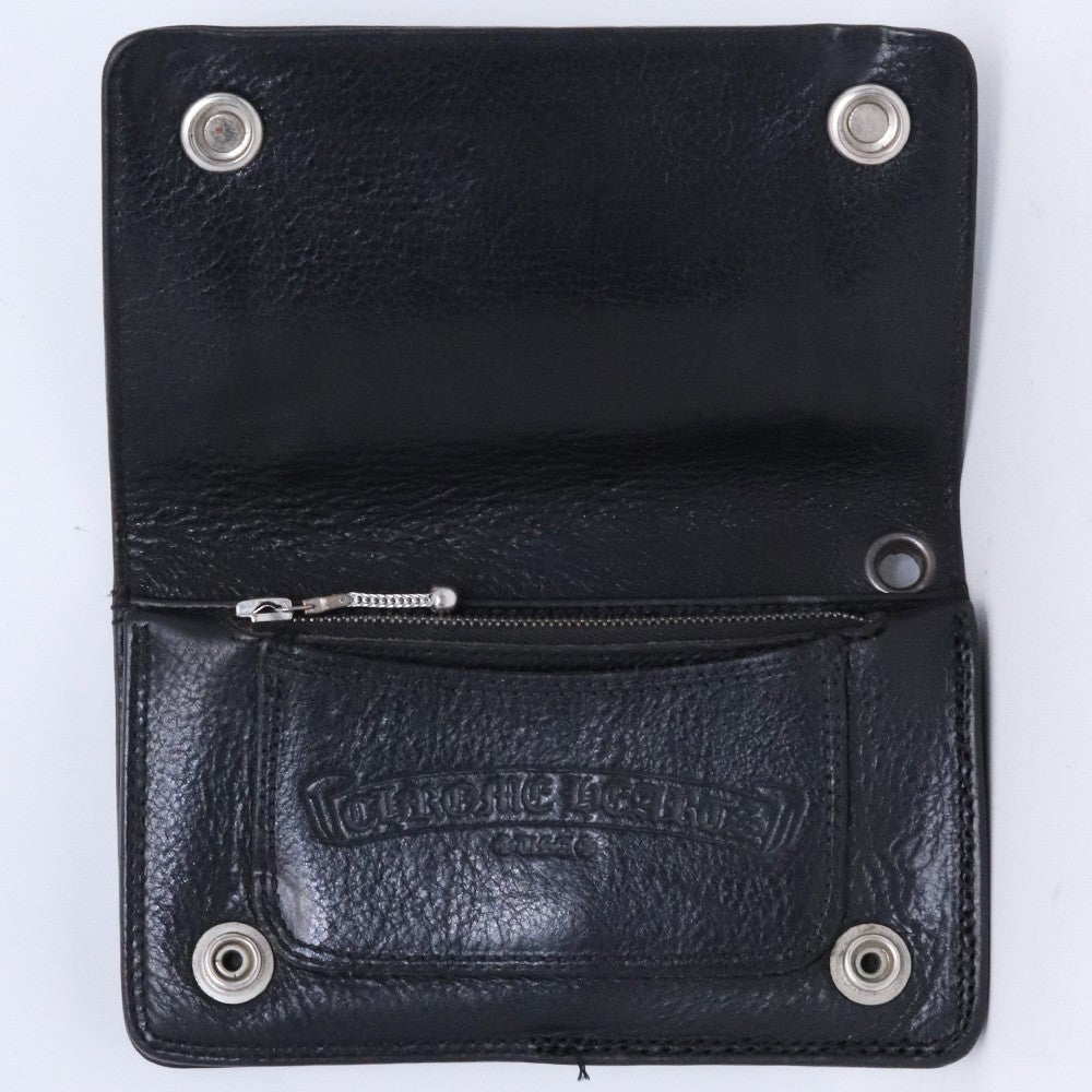 CHROME HEARTS 1Zip Cross Button Leather Wallet Black Size F