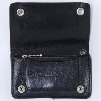 CHROME HEARTS 1Zip Cross Button Leather Wallet Black Size F