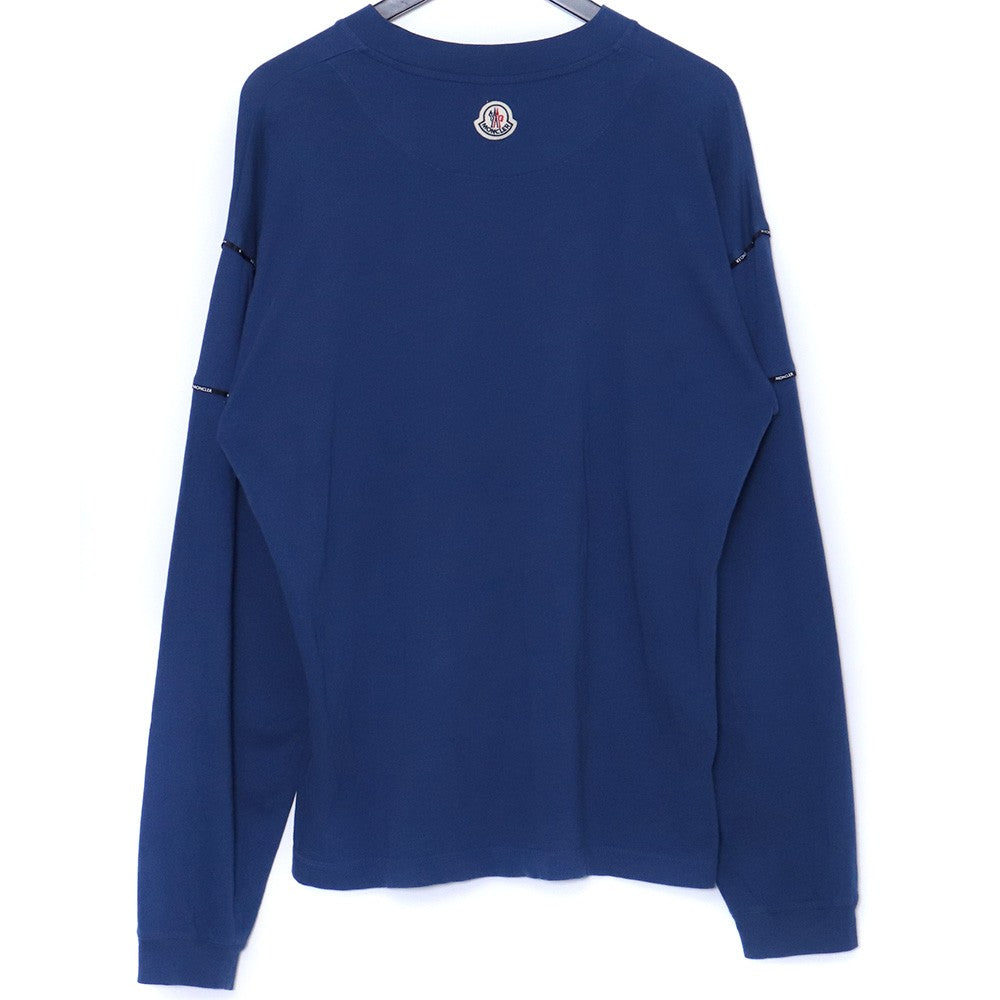 MONCLER Logo Piping Long Sleeve Tee Blue Size S