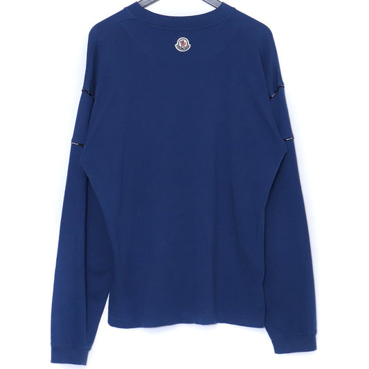 MONCLER Logo Piping Long Sleeve Tee Blue Size S