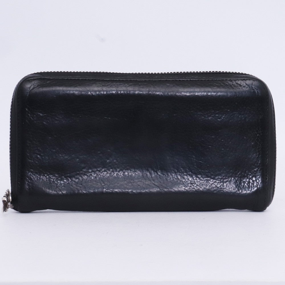 CHROME HEARTS REC F Zip Black Leather Plain Wallet Size F