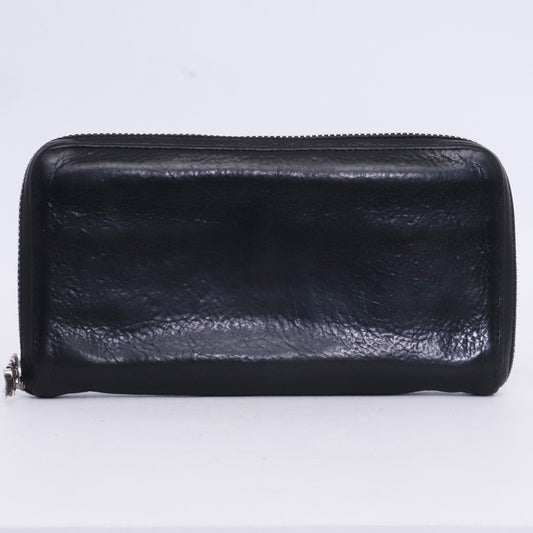 CHROME HEARTS REC F Zip Black Leather Plain Wallet Size F