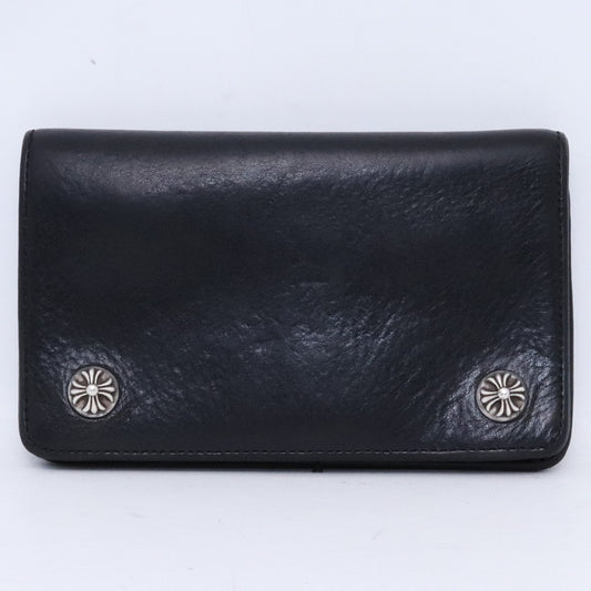 CHROME HEARTS 1Zip Cross Button Leather Wallet Black Size F