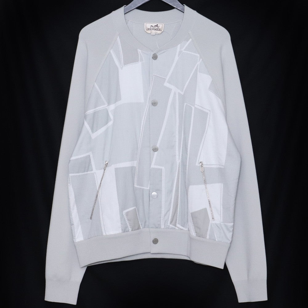 HERMES H Cinetiq Wool Knit Blouson Jacket Gray Size L
