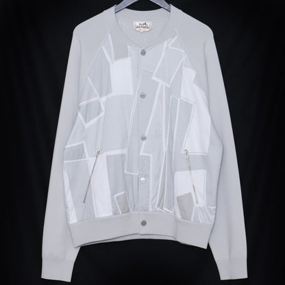 HERMES H Cinetiq Wool Knit Blouson Jacket Gray Size L