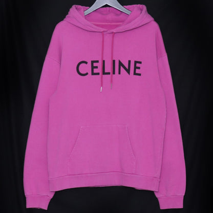 CELINE 21SS Pink Loose Cotton Logo Print Hoodie Size L