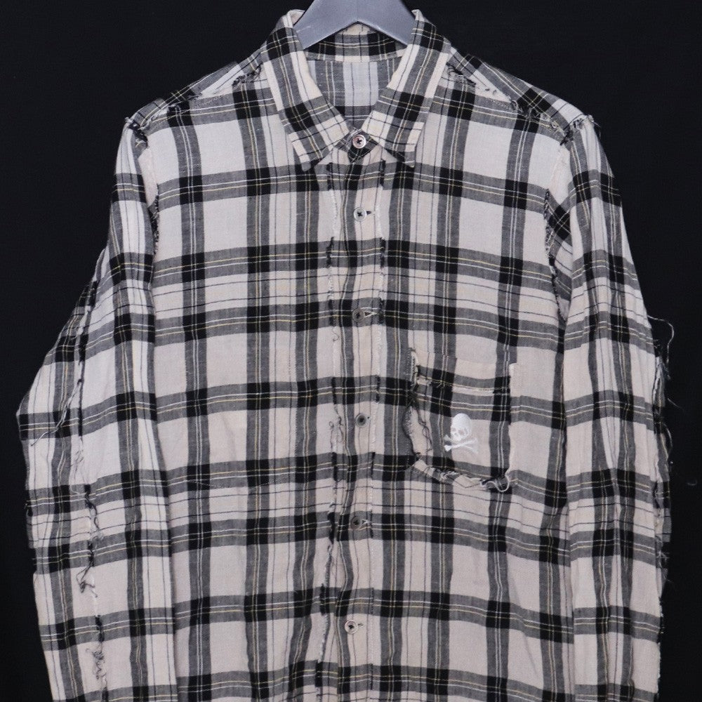 Mastermind Japan Beige Skull Gauze Check Sleeve Shirt Size S