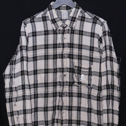 Mastermind Japan Beige Skull Gauze Check Sleeve Shirt Size S