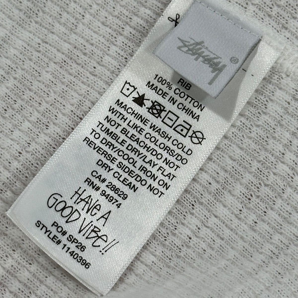 STUSSY 26SS Pigment Dyed Long Sleeve Thermal T-Shirt White Size S