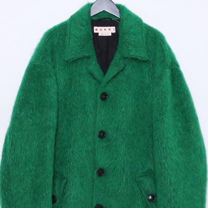 MARNI Single Breasted Faux Fur Coat Green Size 48