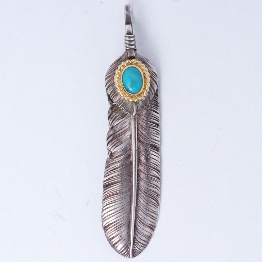 TARO WASHIMI K18 Gold Rope Turquoise Feather Silver L Size L