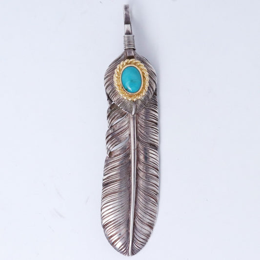 TARO WASHIMI K18 Gold Rope Turquoise Feather Silver L Size L